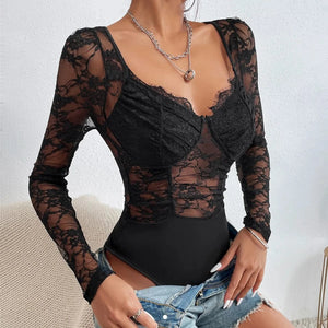 Svart body blus i skir spets Svart / S