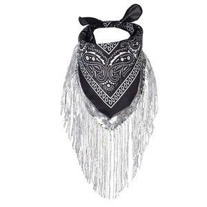 Svart Cowboy Bandana med Glitterfransar Svart