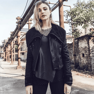 Svart shearling jacka
