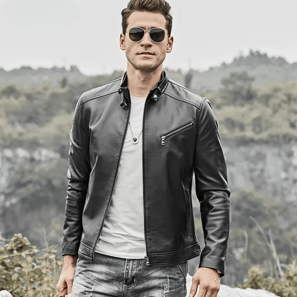 Svart slim fit läder jacka herr Svart / XS