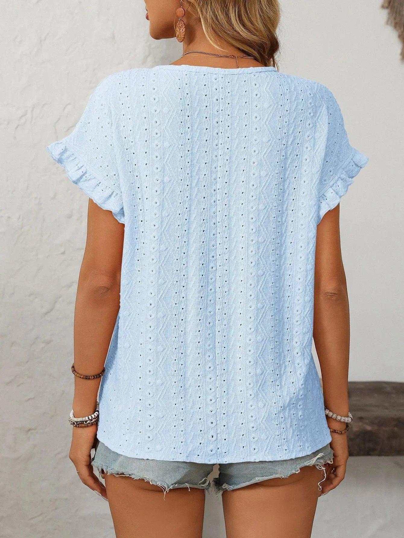 T-shirt blus med volangärmar