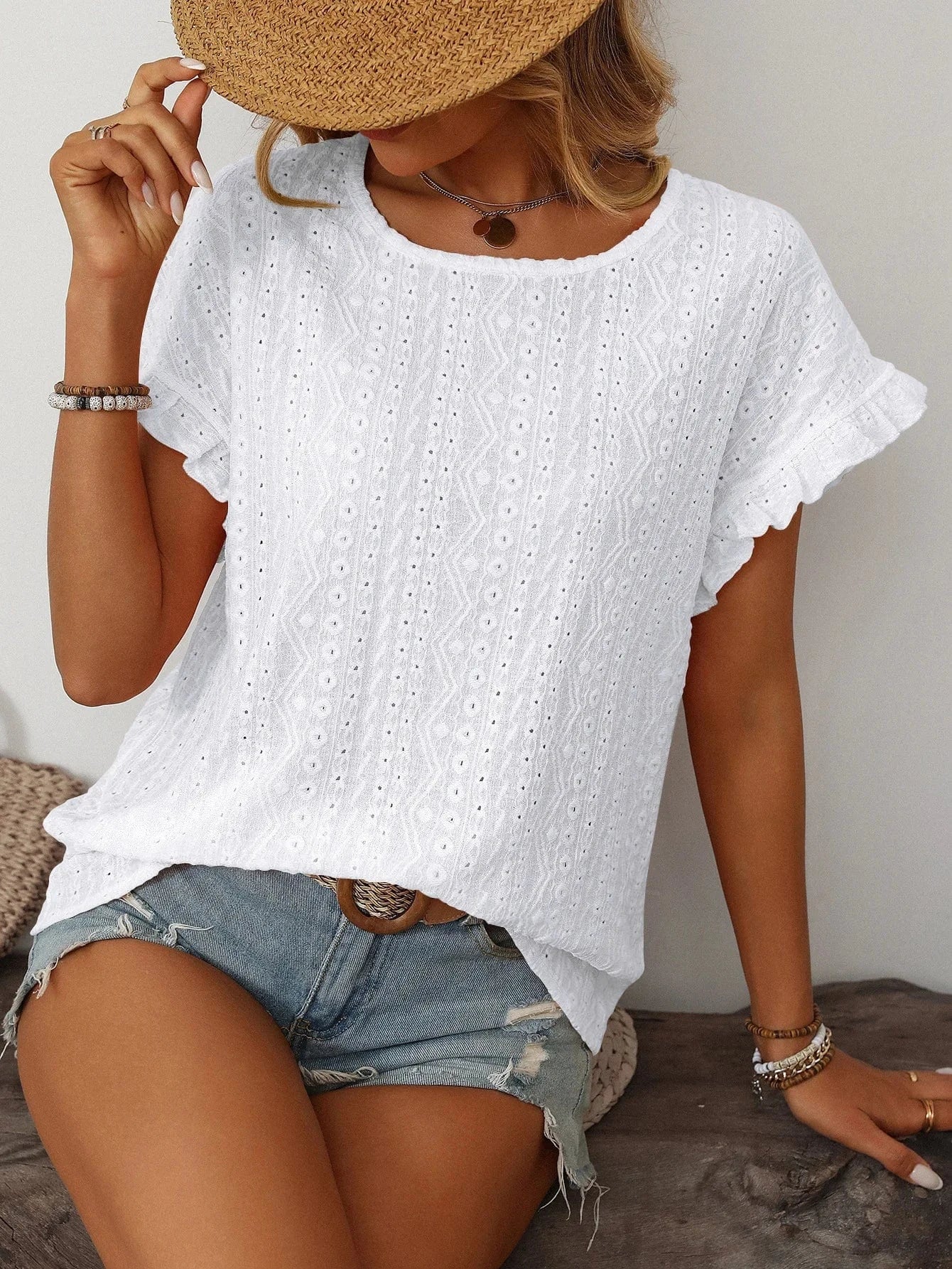 T-shirt blus med volangärmar