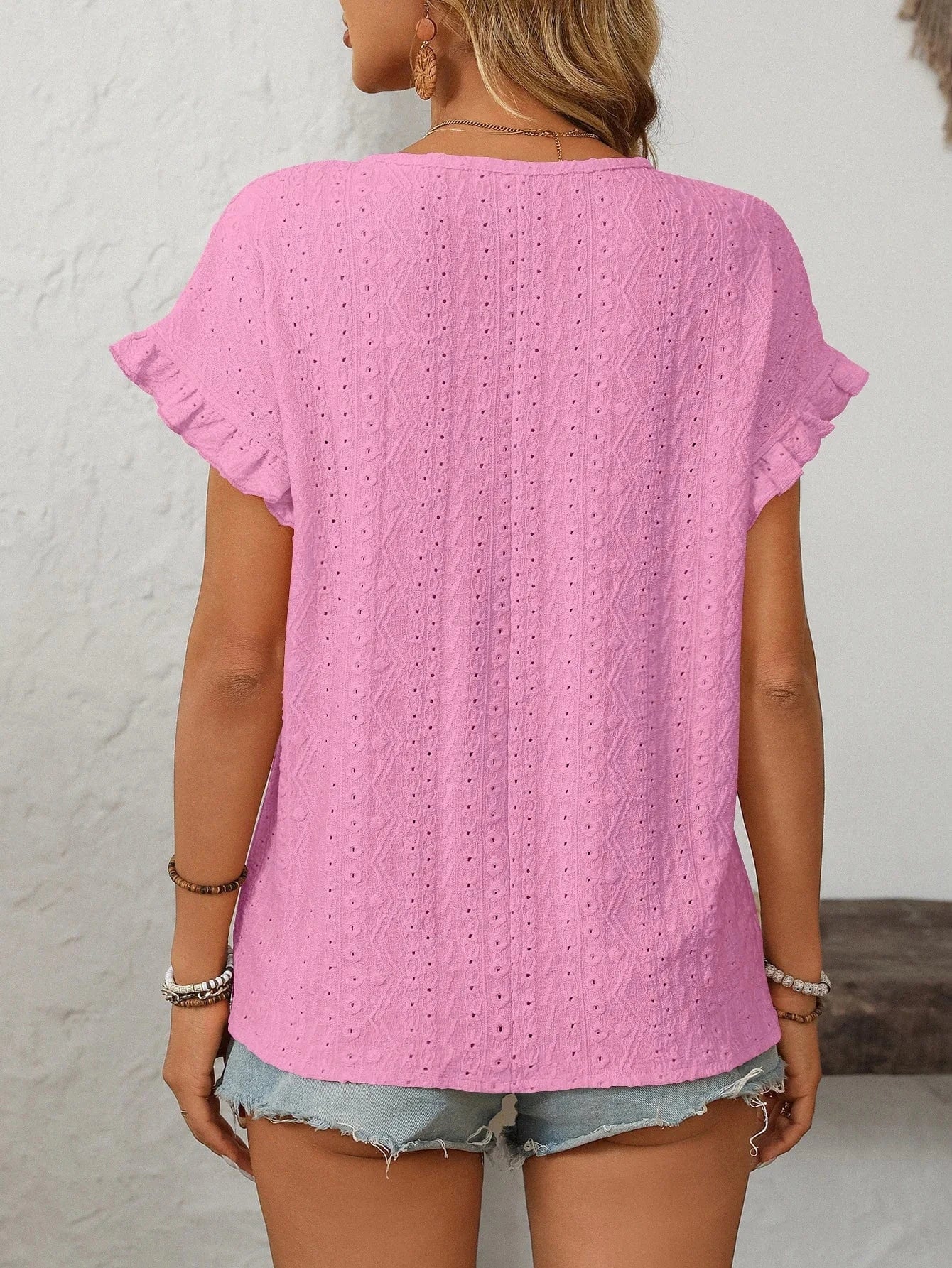 T-shirt blus med volangärmar