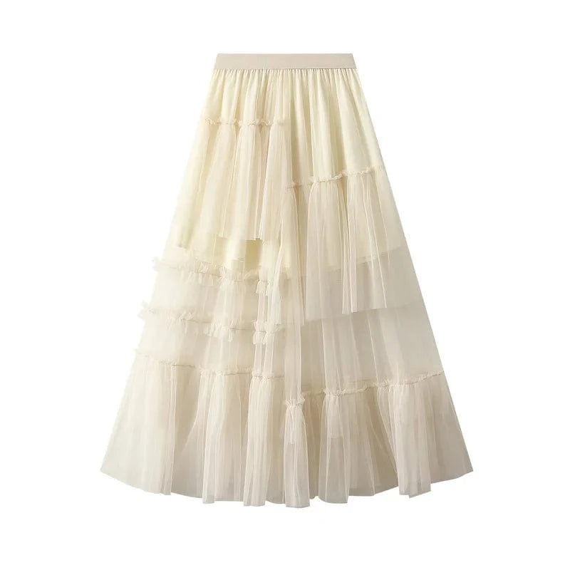 Transparent tyllkjol med volanger för dam Beige / One Size