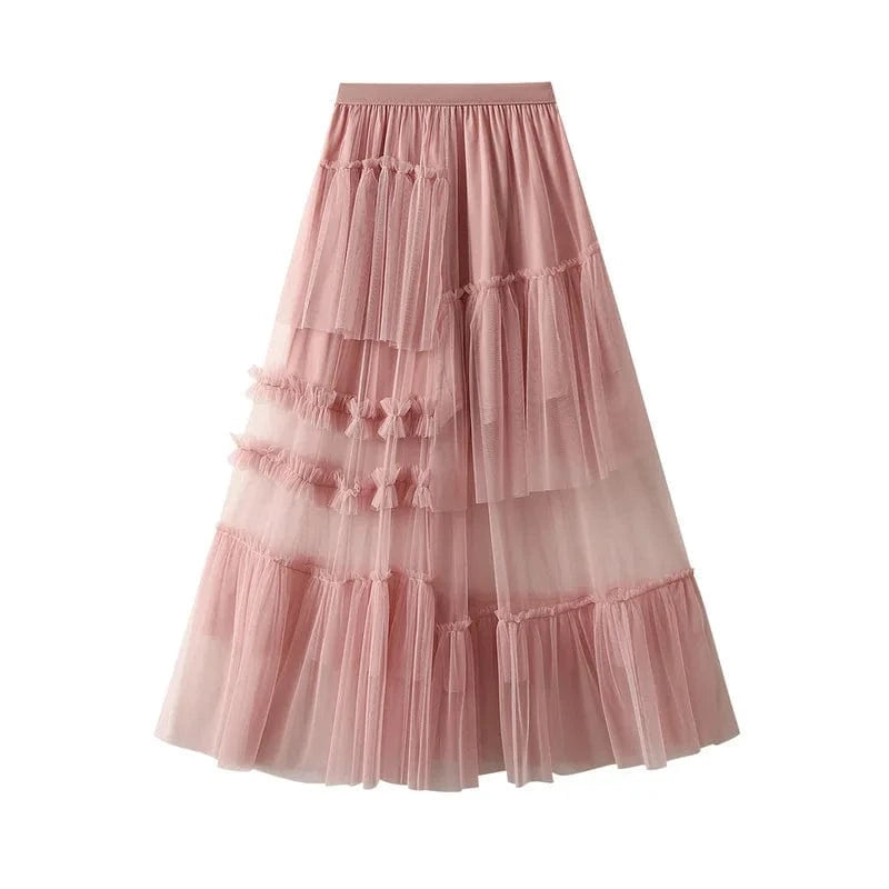 Transparent tyllkjol med volanger för dam Rosa / One Size