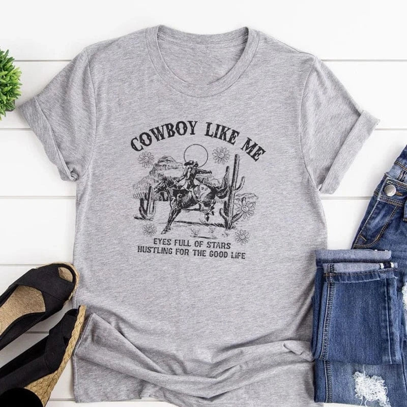 Tshirt för dam "Cowboy Like Me" Grå / S