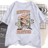 Tshirt med cowboykatt "Meowdy Partner" Grå / S