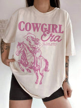 Tshirt med rosa cowgirltryck "Cowgirl Era" Vit / S
