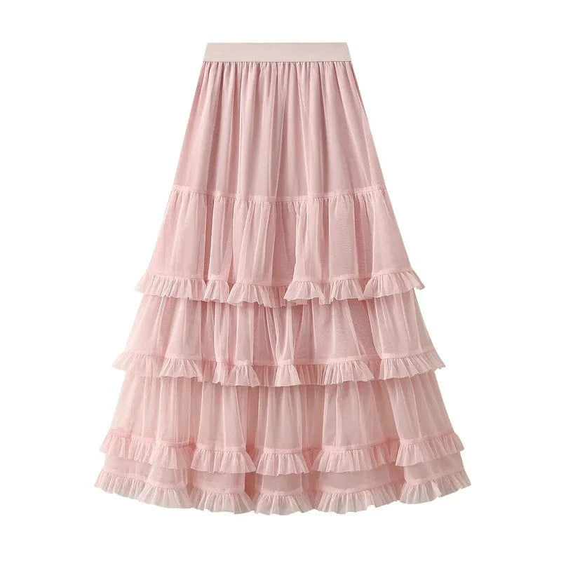 tyllkjol med dubbla volanger Rosa / One Size