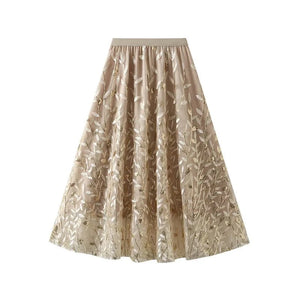 Tyllkjol med paljettbroderi Beige / One Size