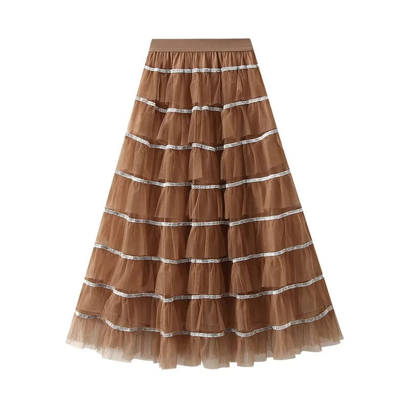 Tyllkjol med silverpaljetter Khaki / One Size