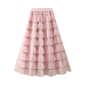 Tyllkjol med silverpaljetter Rosa / One Size