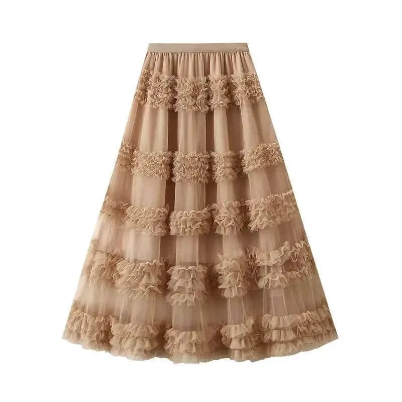 Tyllkjol med strukturerad spets Khaki / One Size