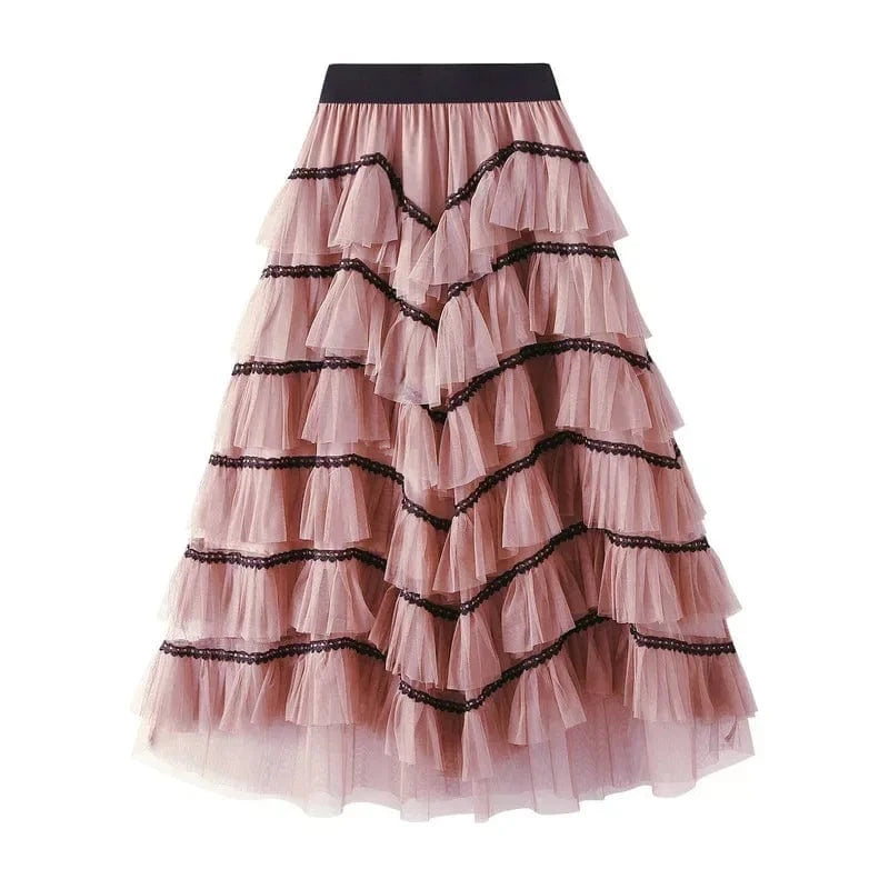 Tyllkjol med svarta kontrastband Rosa / One Size