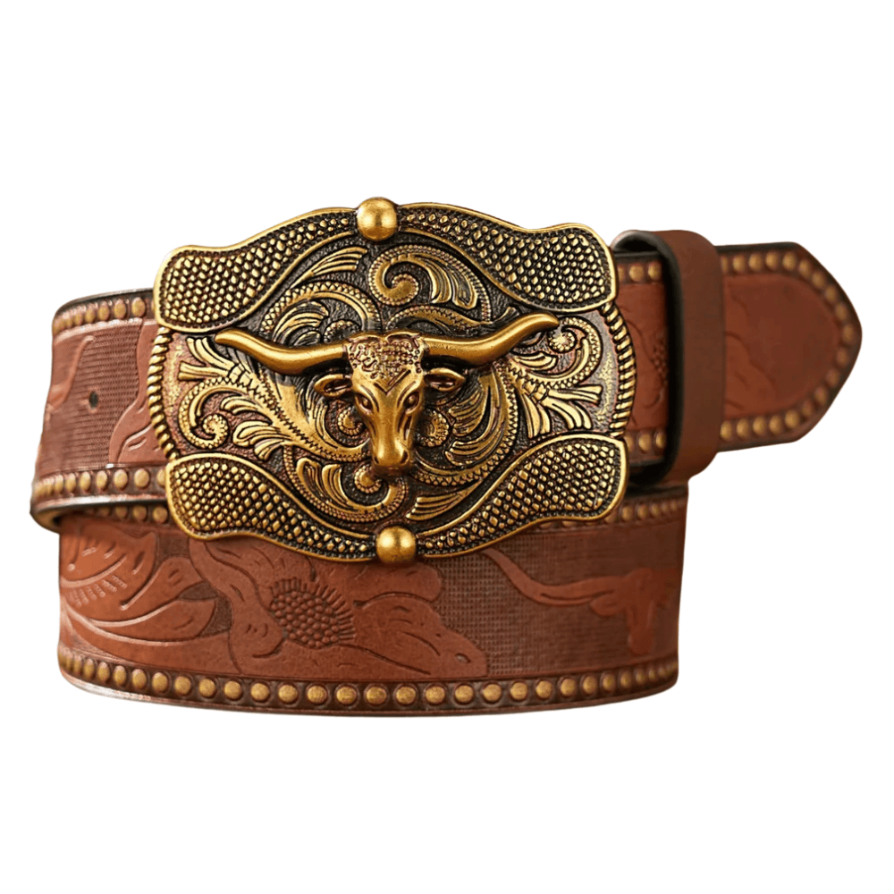 Vintage Cowboybälte med Longhornhuvud Brun / 120cm