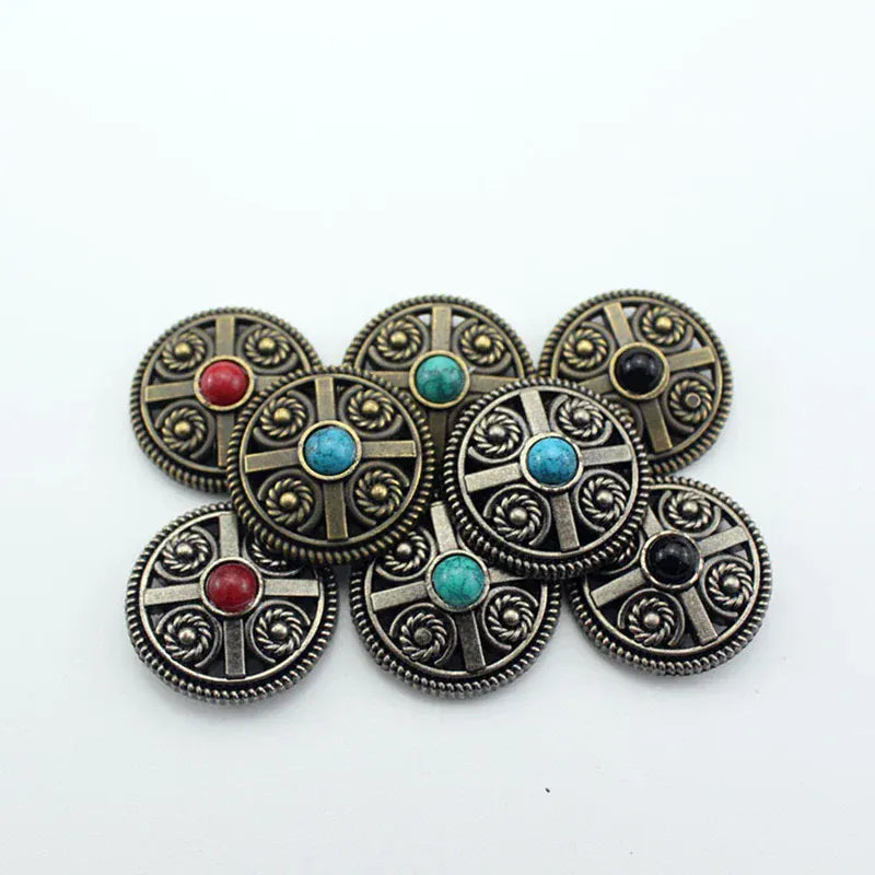 Vintage rund concho med sten