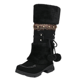 Vinter cowboyboots med fluffig insida och dekorativ snörning Svart / 35