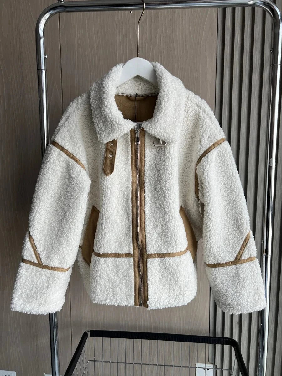 Vit teddy jacka dam