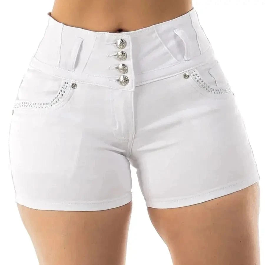 Vita högmidjade jeansshorts Vit / S