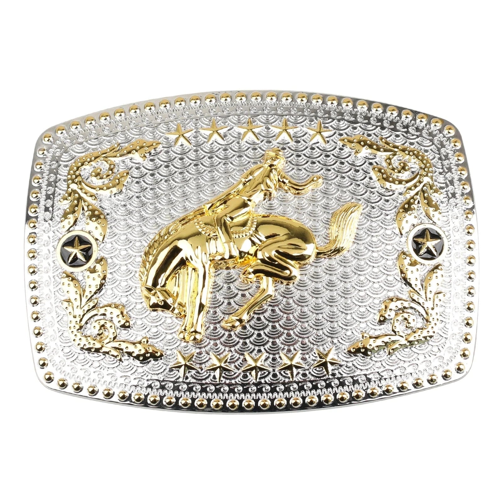 Western Bältesspänne Guld Silver Stjärntextur Motiv Cowboy Rodeo