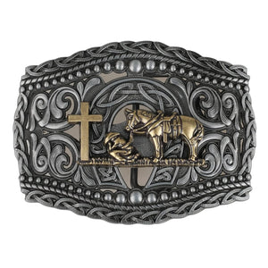 Western Bältesspänne i Metall med Präglad Design Kors-brons