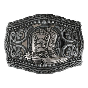 Western Bältesspänne i Metall med Präglad Design Stövlar-silver