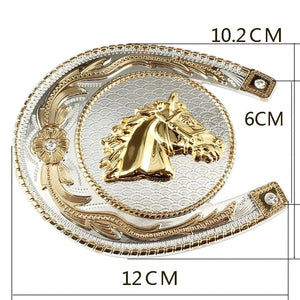 Western bältesspänne med hästhuvud i guld och silver cowboy stil Guld och silver