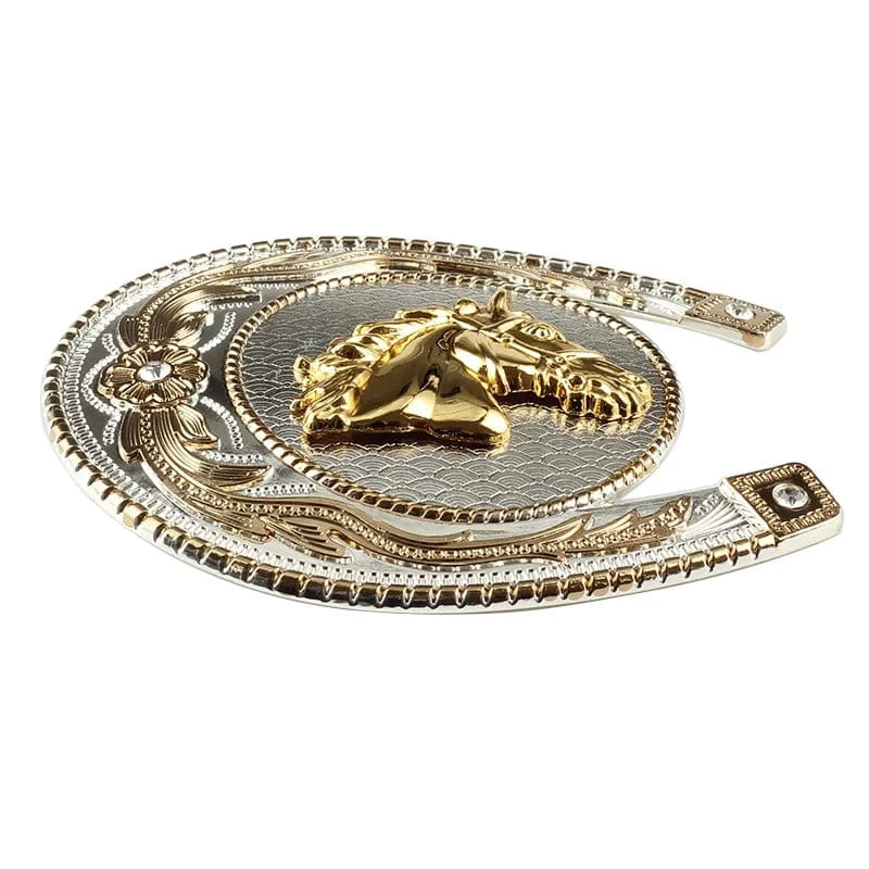 Western bältesspänne med hästhuvud i guld och silver cowboy stil Guld och silver