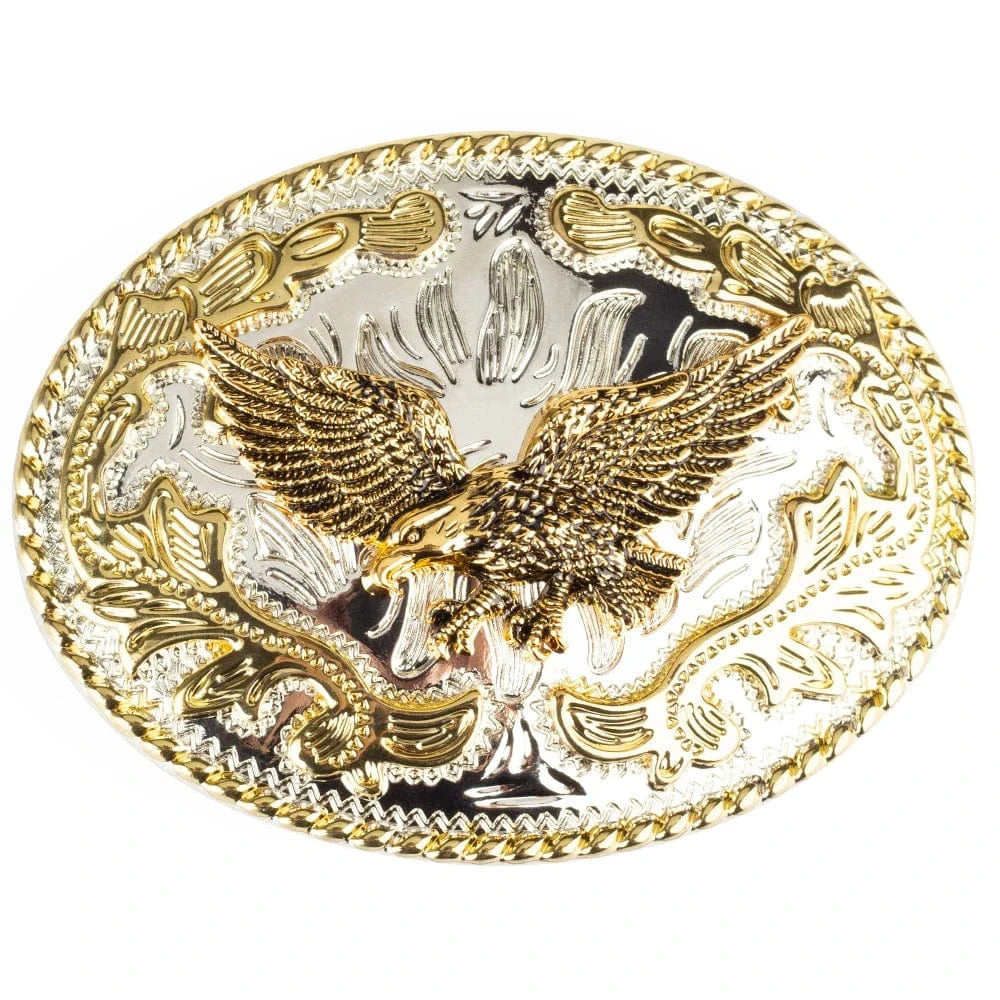 Western Bältesspännen Guld Silver Djurmotiv Floral Gravyr Örn B
