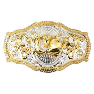 Western Bältesspännen Guld Silver Djurmotiv Vita Strass Blommig Relief Longhorn