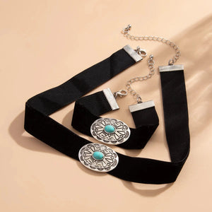 Western choker och armband set med turkos Svart och silver