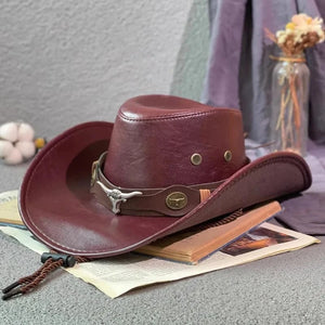 Western Cowboyhatt i Konstläder Vinröd02 / 56-58cm