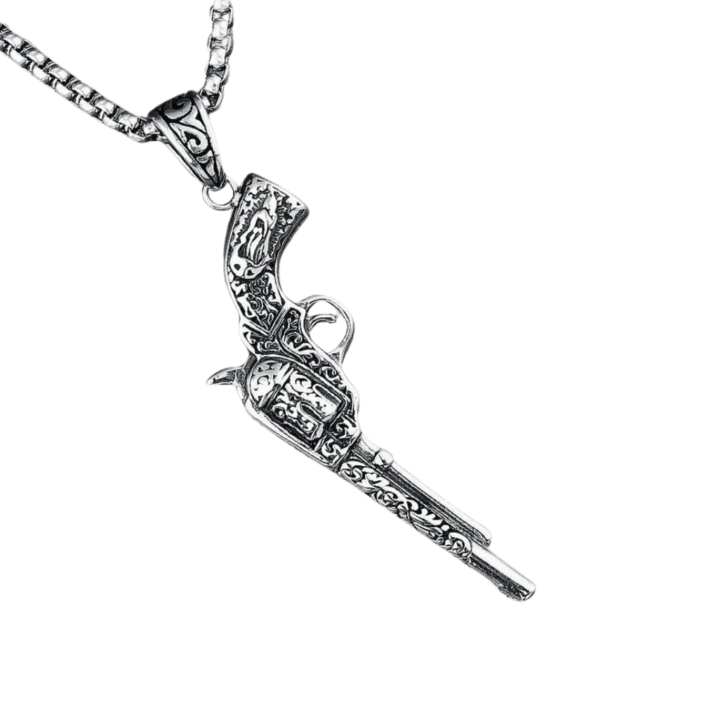 Western revolverhalsband i rostfritt stål Silver / 60cm