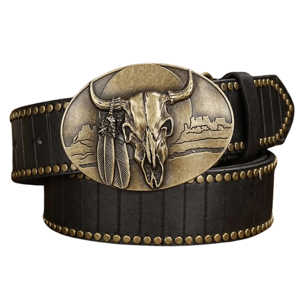 Westernbälte buffelskalle­spänne herr Svart / 120cm