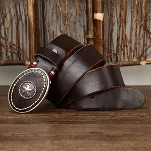 Westernbälte i Äkta Läder med Rund Spännesdesign och Vintage-känsla