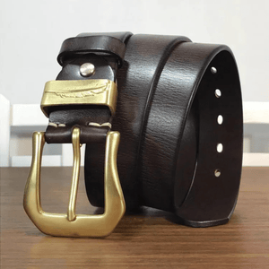 Westernbälte i äkta läder med vintage-kopparspänne