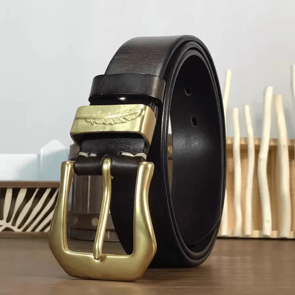 Westernbälte i äkta läder med vintage-kopparspänne