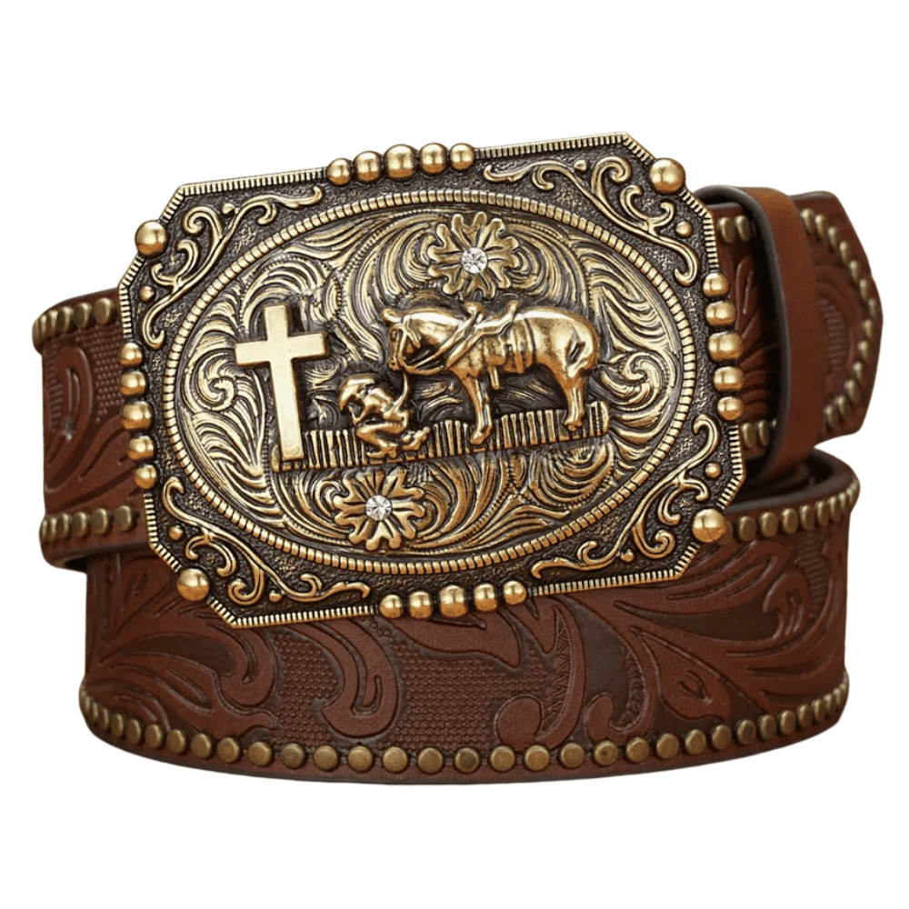 Westernbälte med Cowboy Prayer spänne Mörkbrun / 120cm