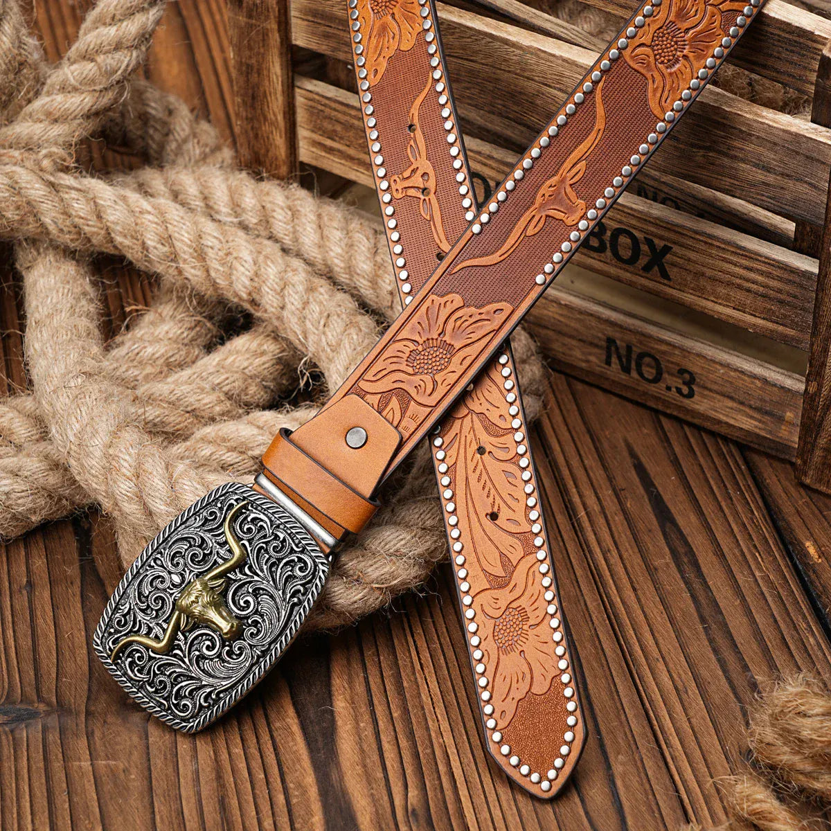 Westernbälte med Gyllene Longhorn