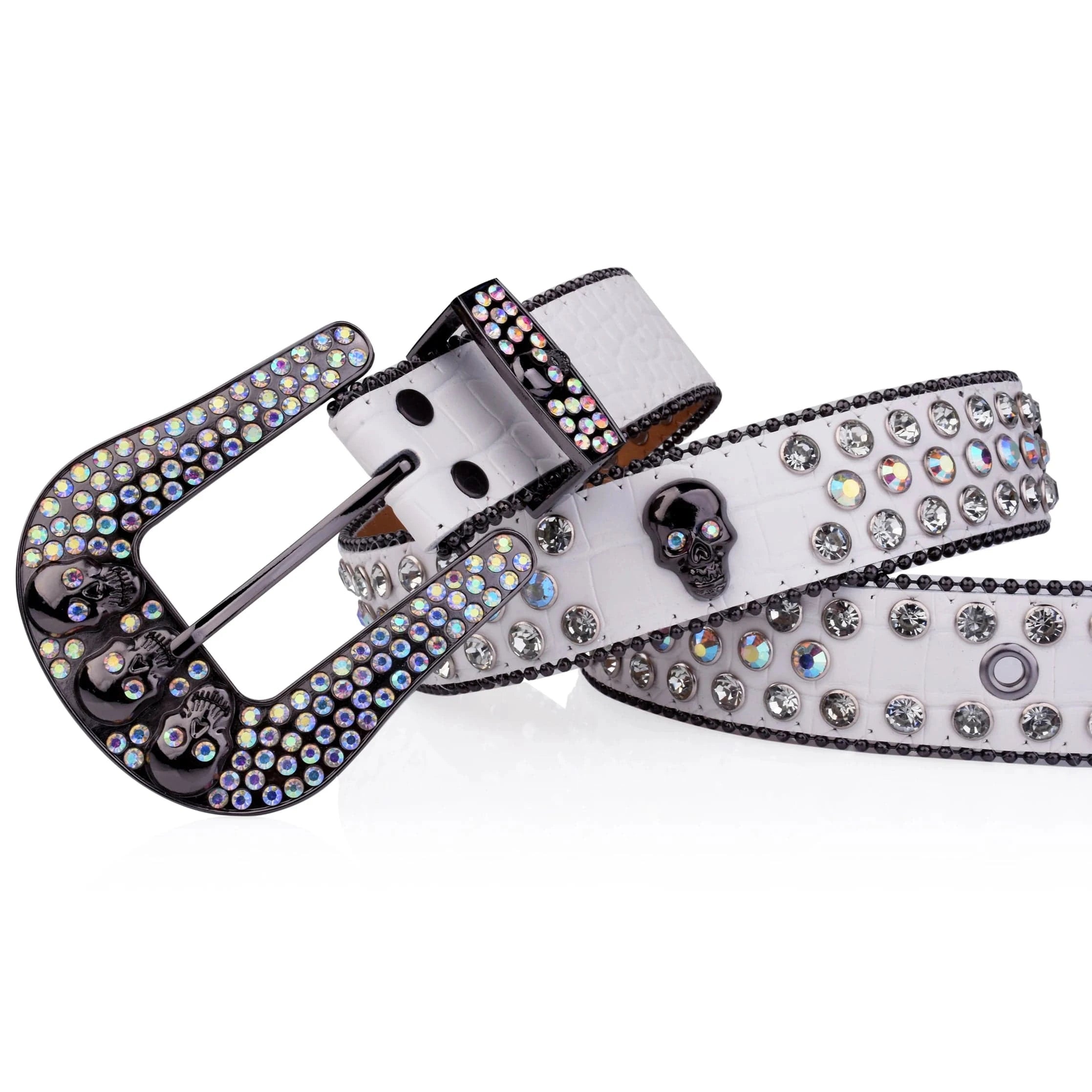 Westernbälte vitt strass med skull-spänne