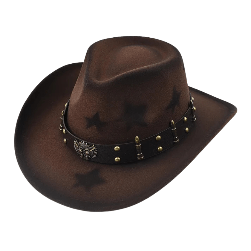 Westernhatt med Stjärnmotiv Mörkbrun / Kan justeras