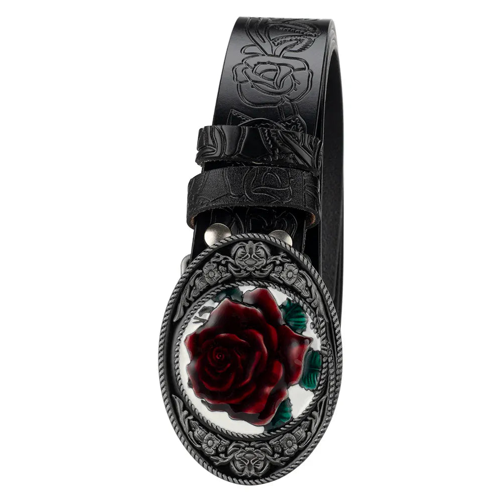 Westernläderbälte med rosenspänne