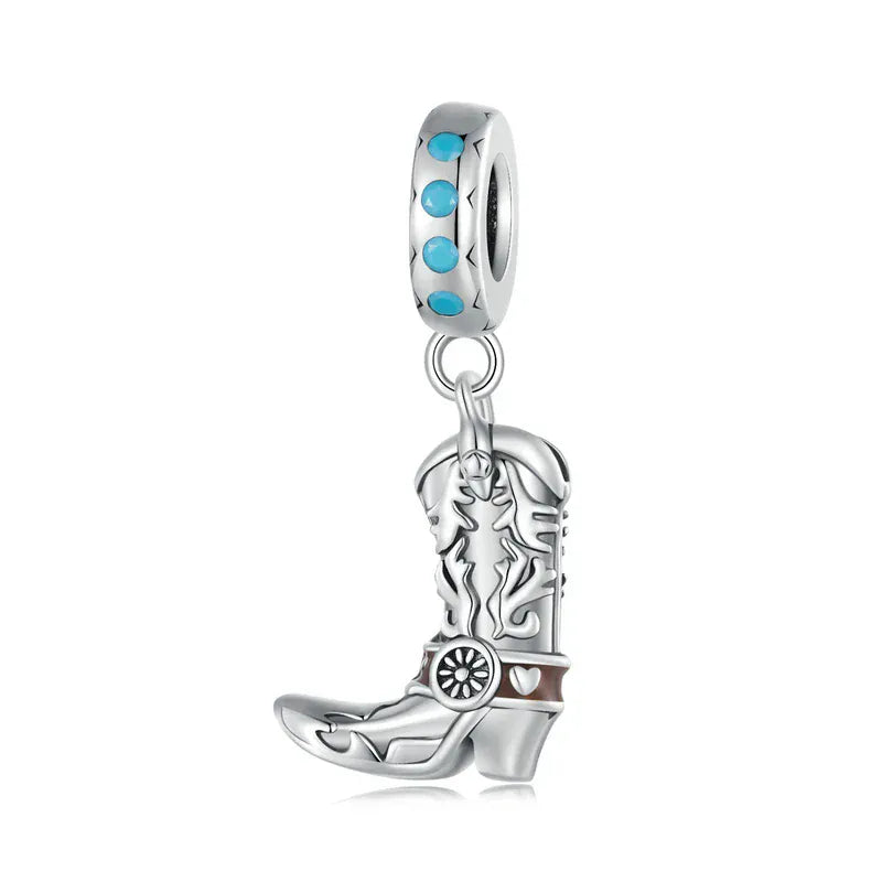 WOSTU Vintage 925 Sterling Silver Western Cowboy Leather Pendant Dream Catcher Charm Fit Original Bracelet DIY Jewelry Making SCC2566